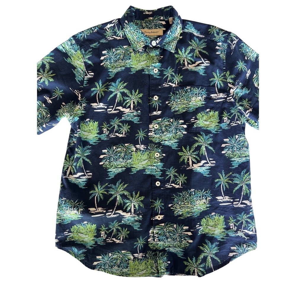 Tommy Bahama Mens M Tropical Palm Tree Island Print Cotton Button Down‎ Shirt